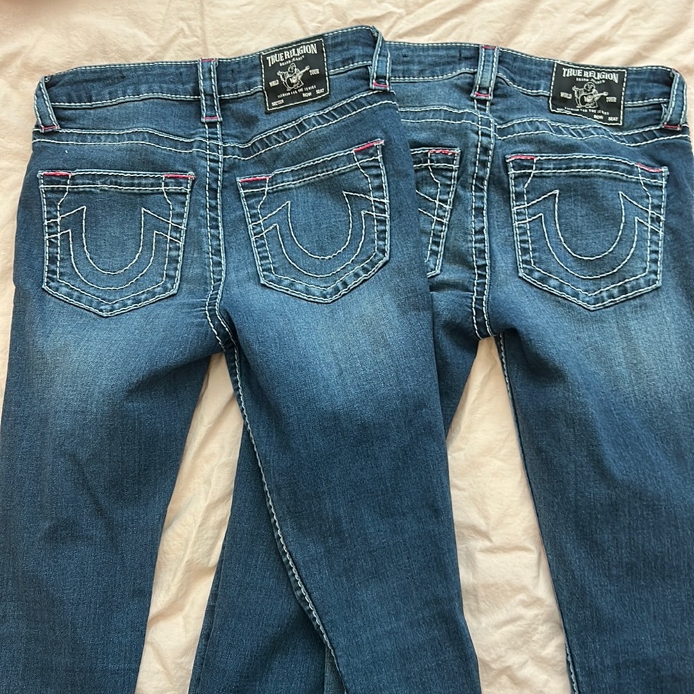 Set of 2 True Religion Halle Mid Rise Super Skinny Jeans